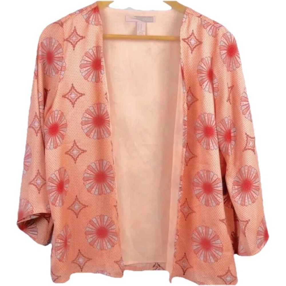 Forever 21 Contemporary Kimono‎ Silky Orange Blue XS Open Front Retro